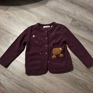 Christie Brooks Burgundy Cardigan with Bear Patch